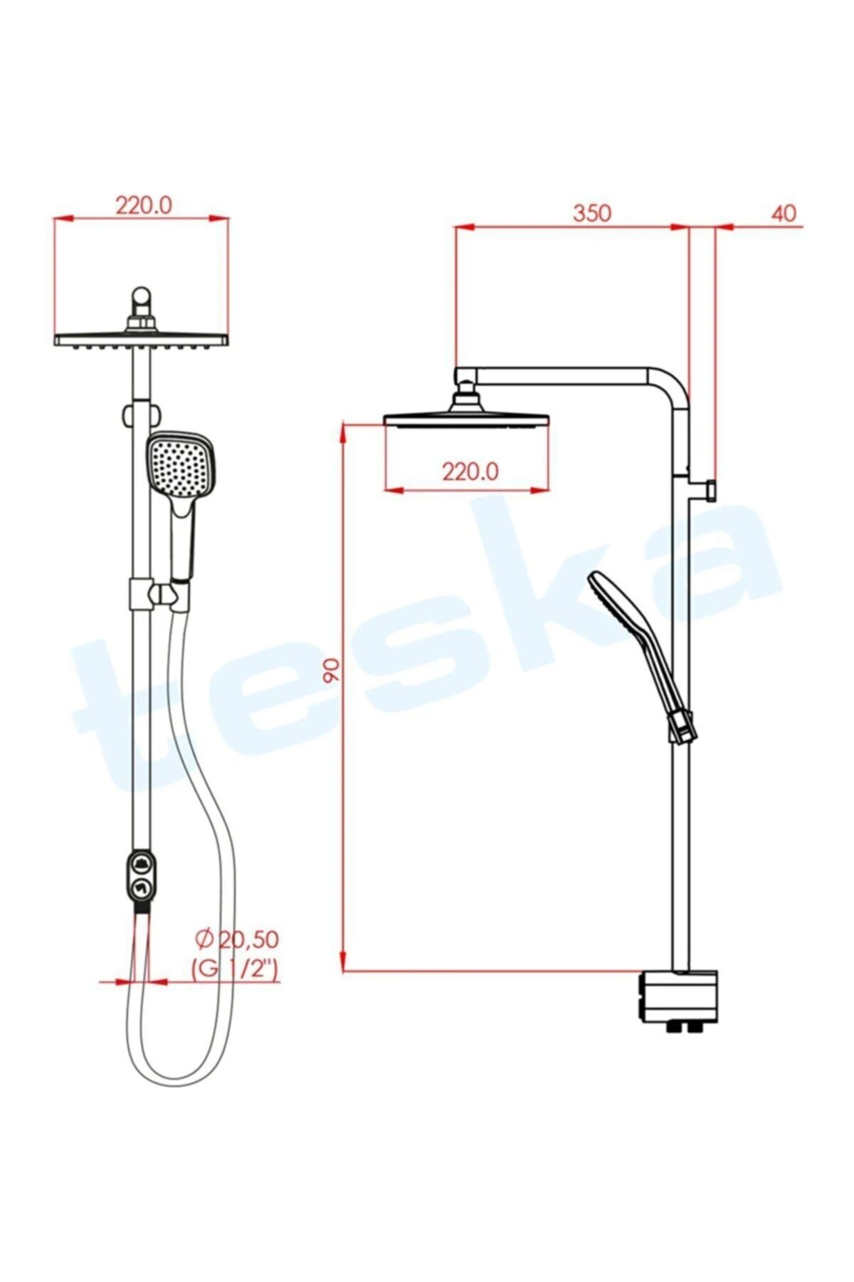 Tena Kare 2 Yönlü Duş Robotu - Çift Basmalı Duş Seti Duş Robotları
