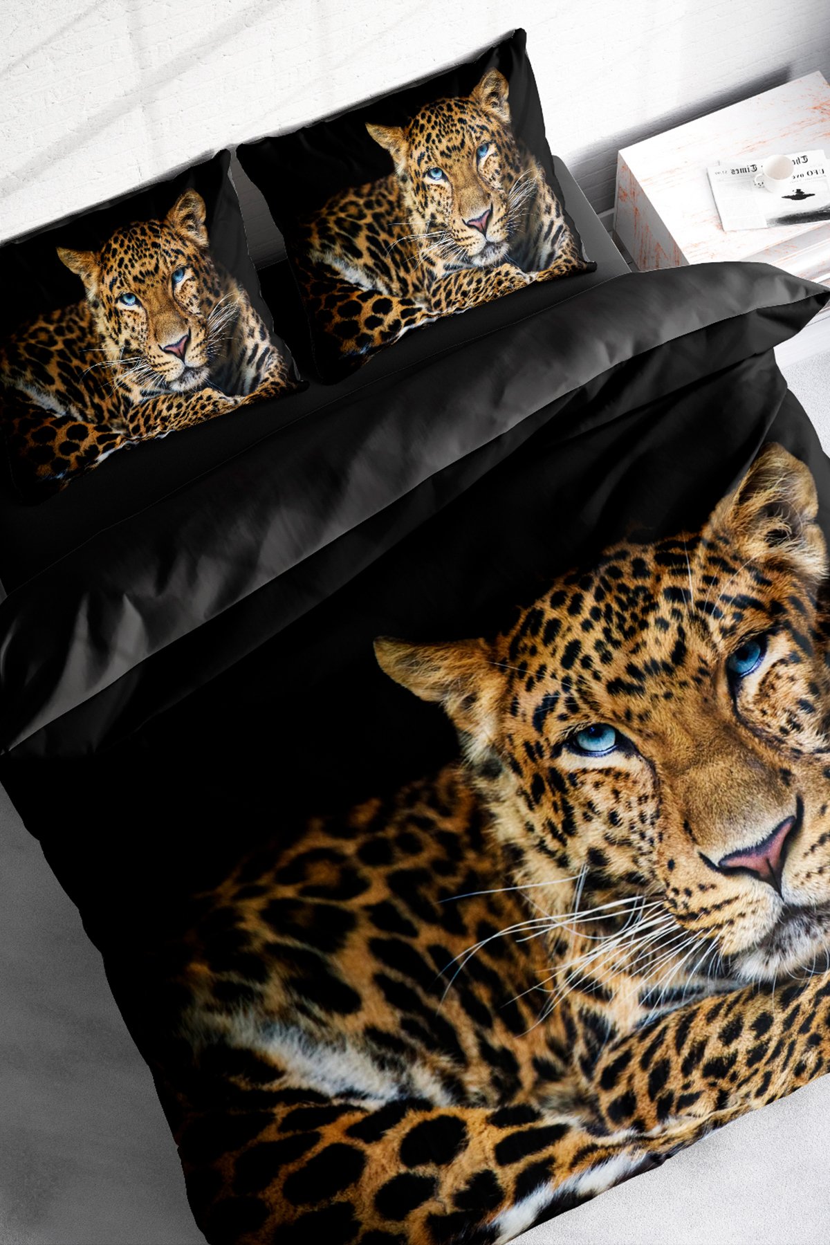 Kıng Sıze %100 Pamuk Saten Çift Kişilik Nevresim Takımı Leopard Eyes 220x240cm