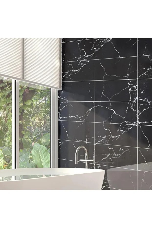 6 Adet 60cmx30cm Siyah Mermer Desen Yapışkanlı Karavan Banyo Wc Duvar Kaplama Paneli NWYP11