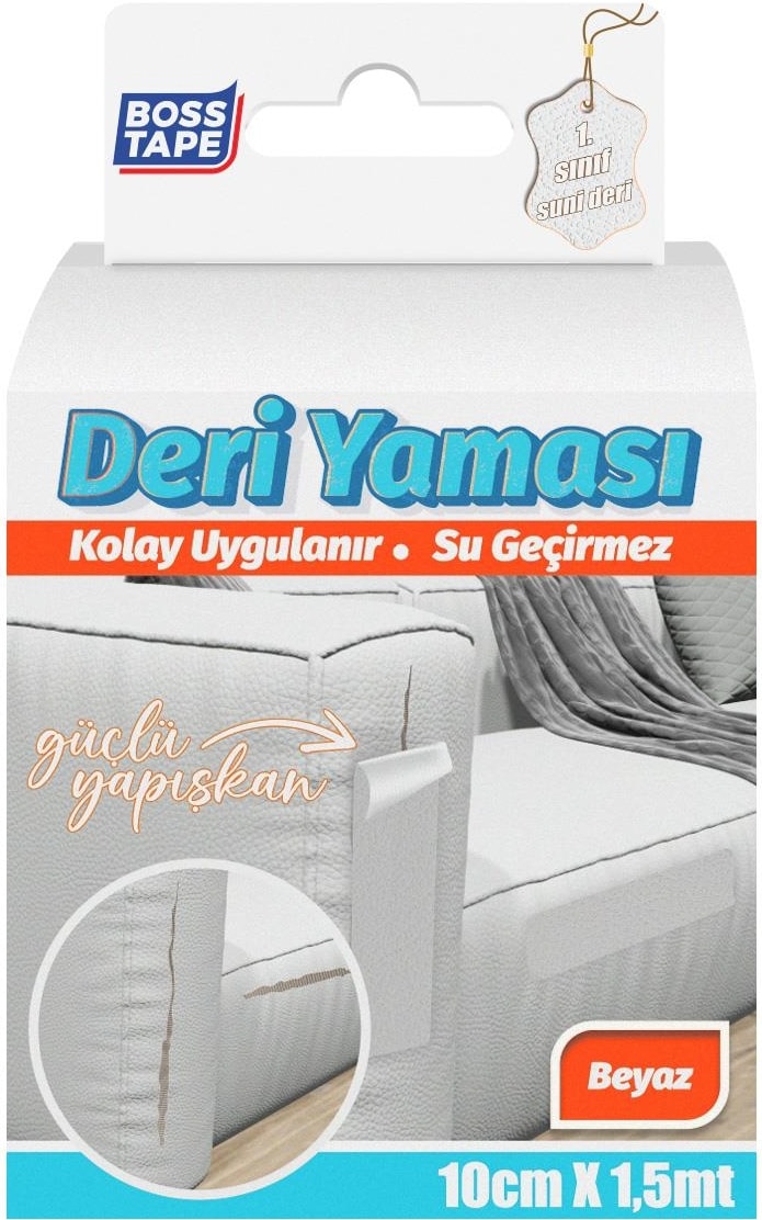Yapışkanlı Deri Yaması Deri Koltuk Sandalye Yırtık Delik Onarım Beyaz EN:10CM Boy:1,5mt