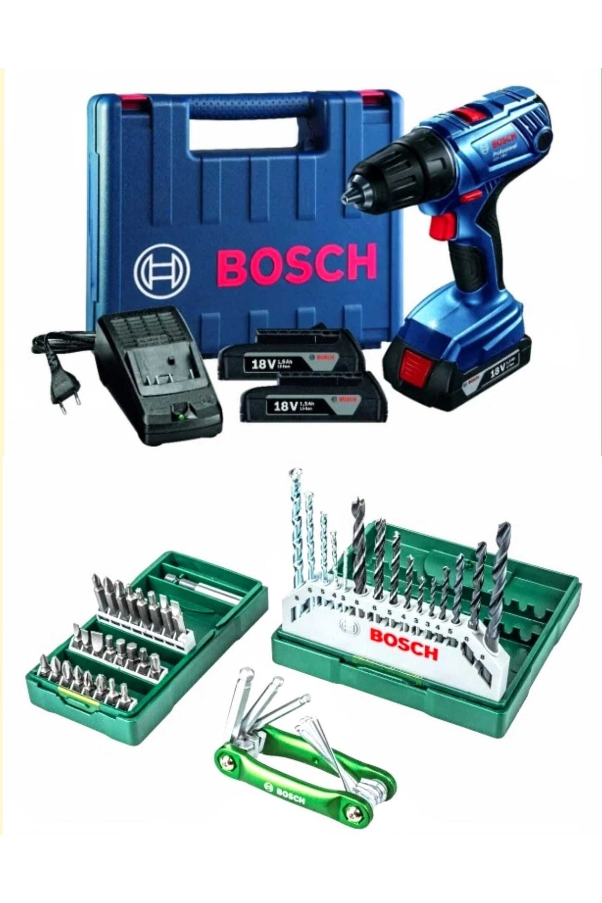 BOSCH Gsb 180 Lı Çift Bataryalı Darbeli Matkap Vidalama ,41 Parça Uç Ve Allen Takımı Hediye