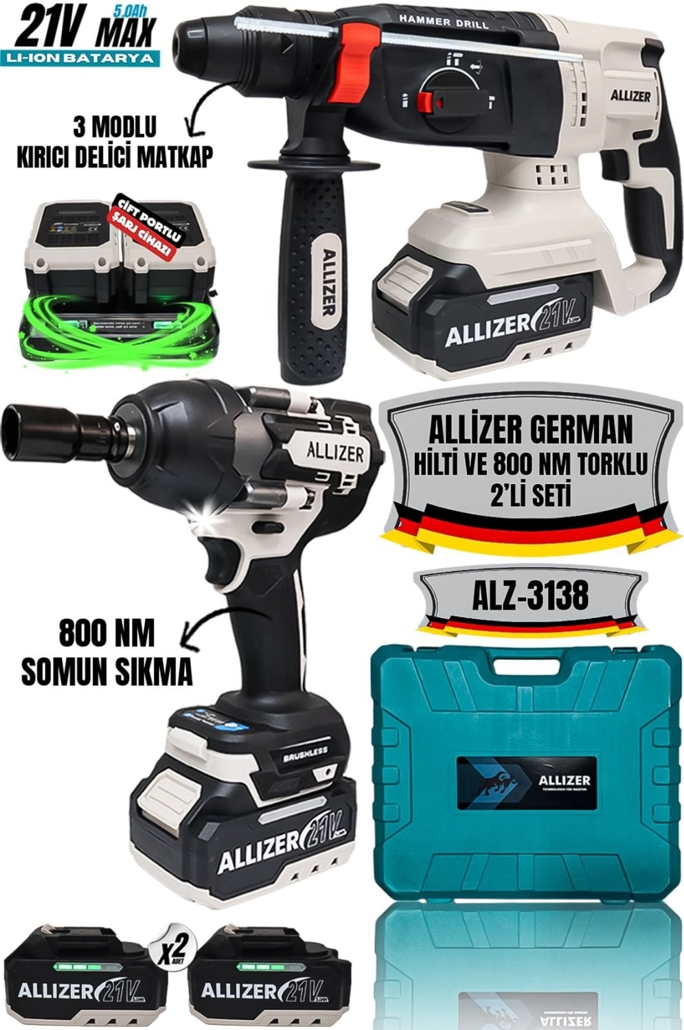 Allizer 2'li Set Gri (Hilti - 850 Nm Torklu)