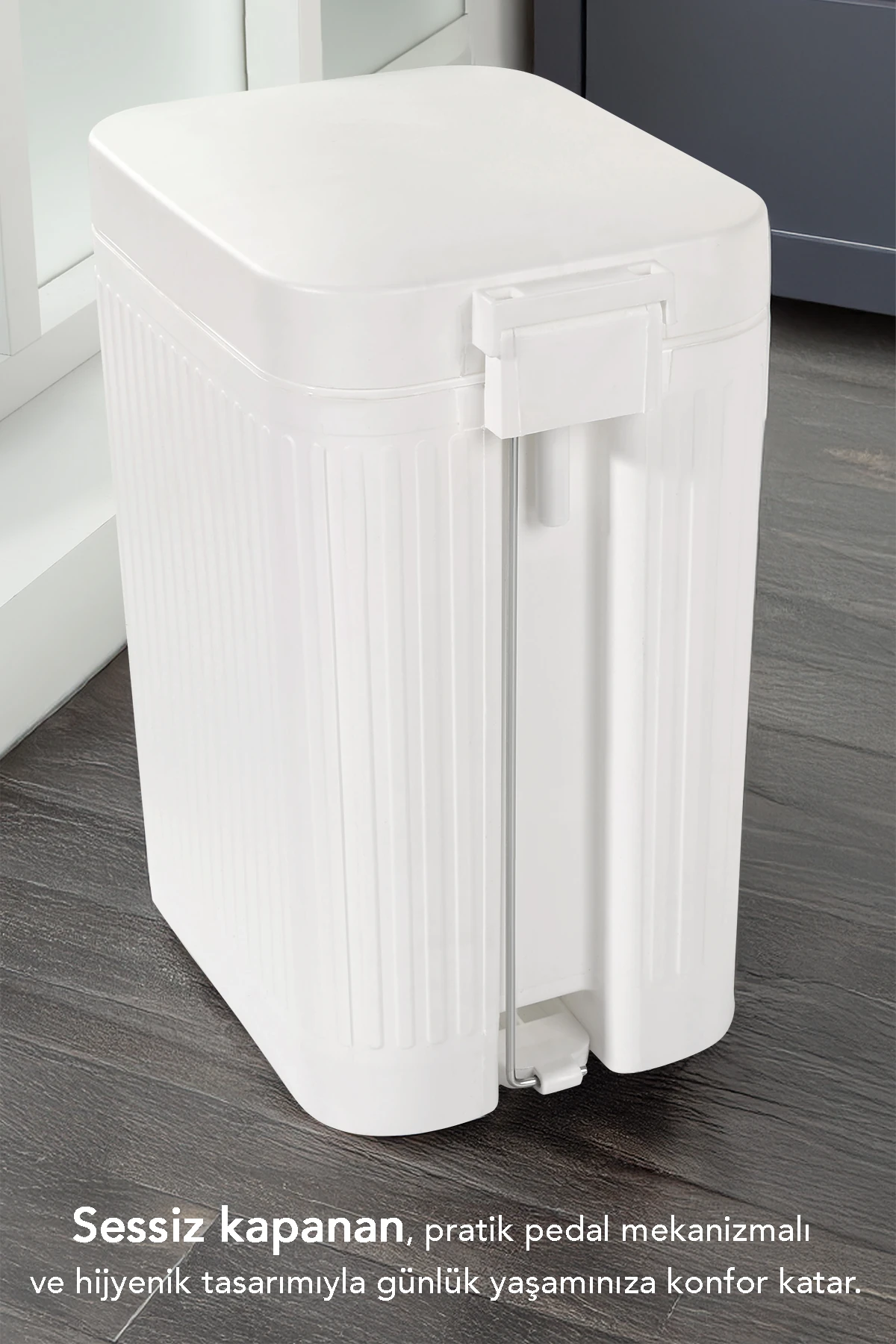 10 Lt Pedallı Sessiz Çöp Kovası - Yavaş Kapanır Amortisörlü Kapak Banyo Mutfak Çöp Kovası Beyaz