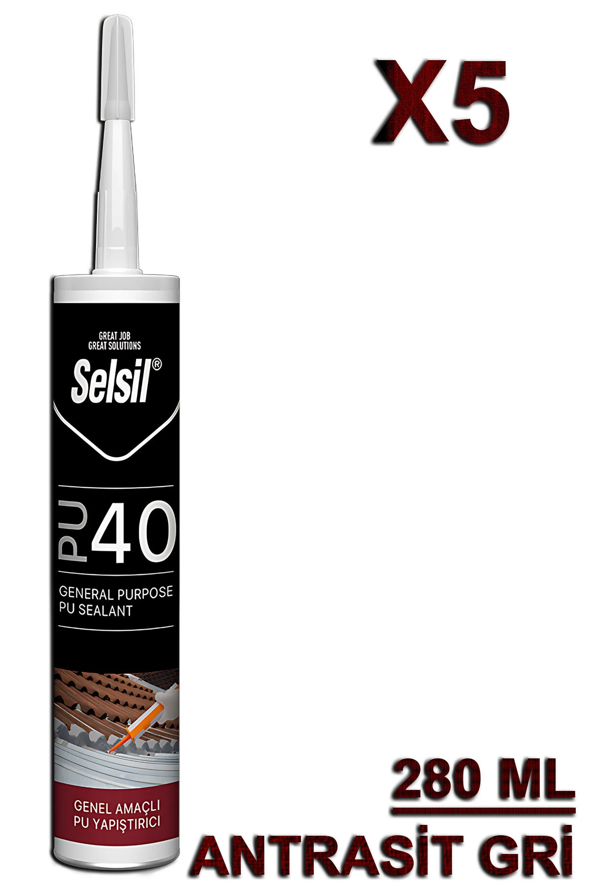 Pu Mastik Antrasit Gri 280 ML (5 Adet)