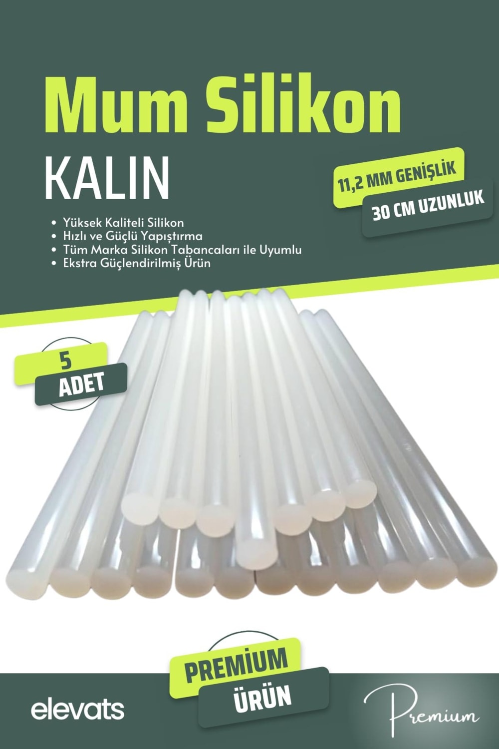 Premium Kalın Sıcak Silikon Mumu 5 Adet (11,2 mm - 30 cm)