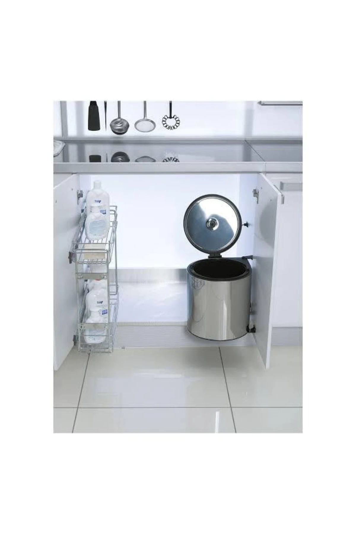 Orjinal Starax S-2251 Kapağa Monte Dolap Içi Tezgah Altı Çöp Kovası Paslanmaz Gövde 10 Lt.