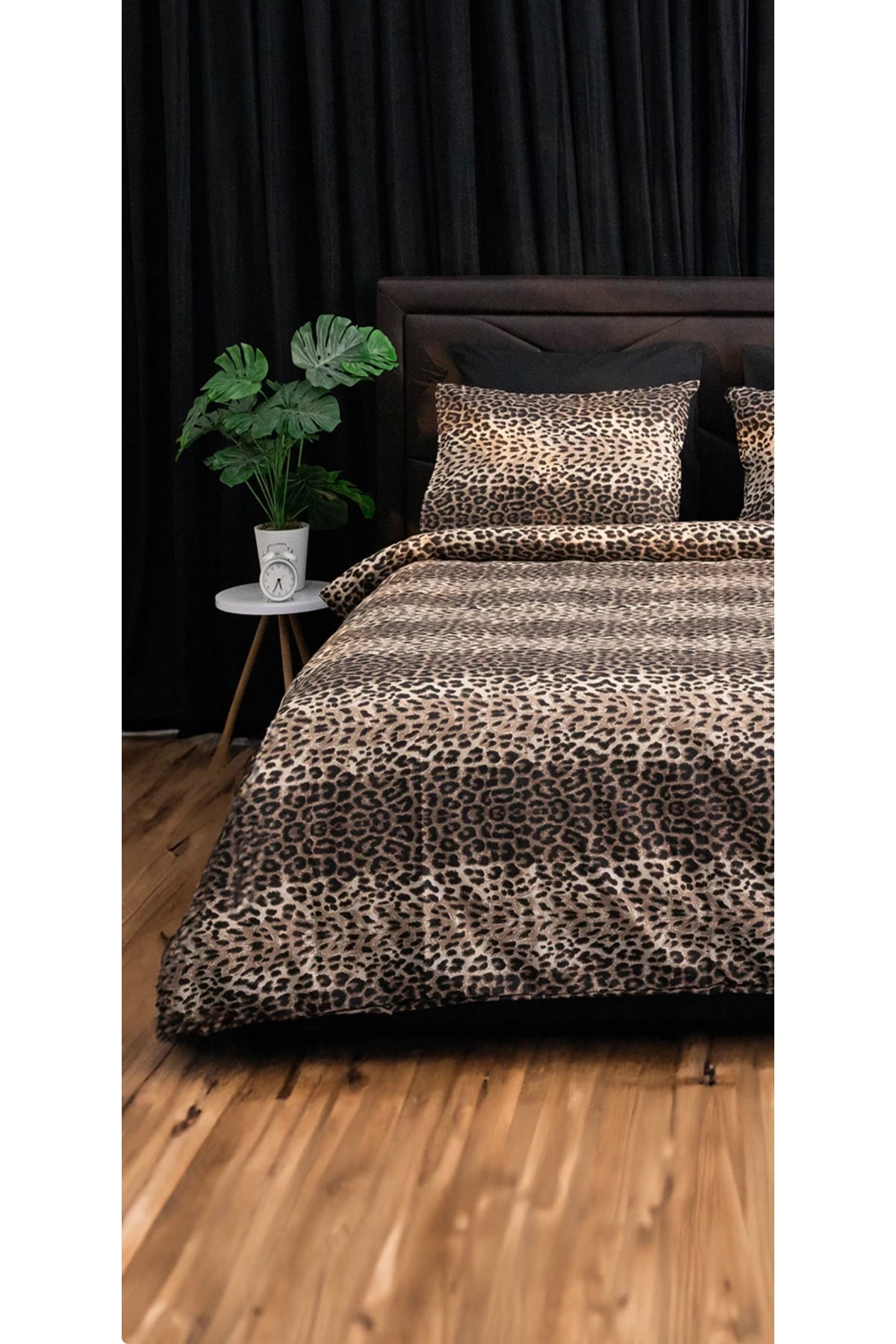 Çift Kişilik Leopar Desenli Nevresim Takımı (Lastikli Çarşaflı)