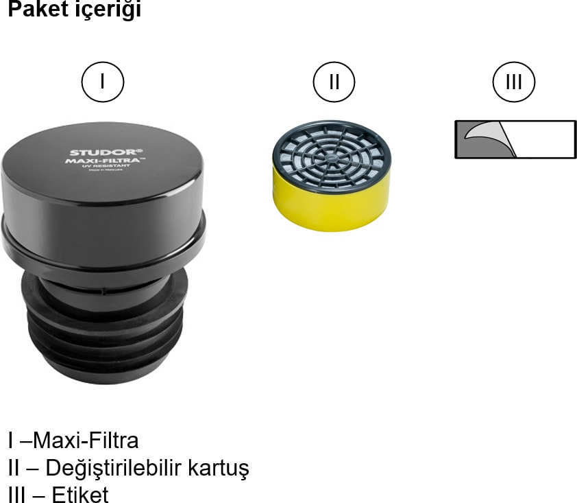 Maxi Filtra Aktif karbon filtresi DN70/100 - atık pis su fosseptik, rögar ve boru hatlarındaki havalık borularından çıkan kötü kanalizasyon lağım kokusunu süzer kokusuz olarak tahliye eder