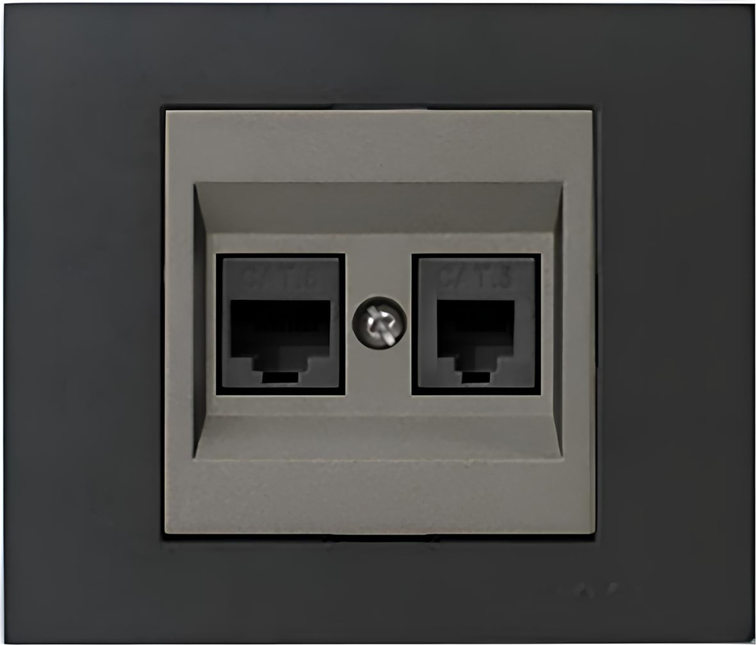 Grano Metalik Cat6 RJ45 Cat3 RJ11 Ikili Data Prizi Antrasit + Siyah Çerçeve
