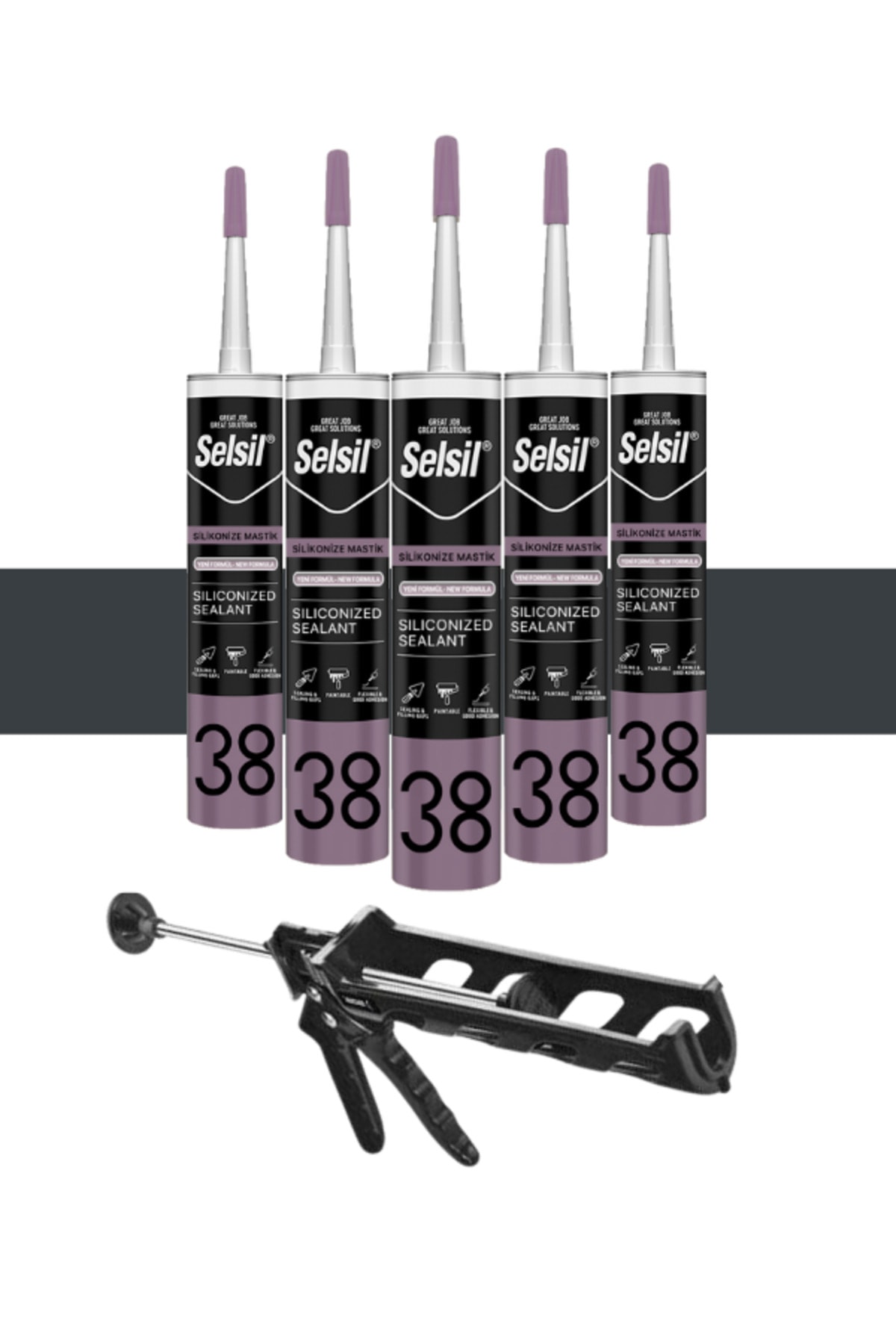 Silikonize Antrasit Gri Mastik 500 Gr. 5 Adet + Kendo Silikon Tabancası
