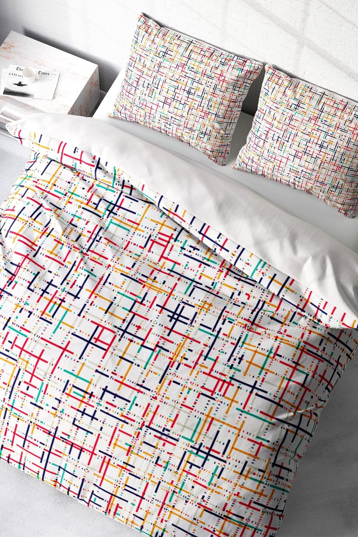 Kıng Sıze Colorful Lines Modern Çift Kişilik Nevresim Takımı 220x240cm