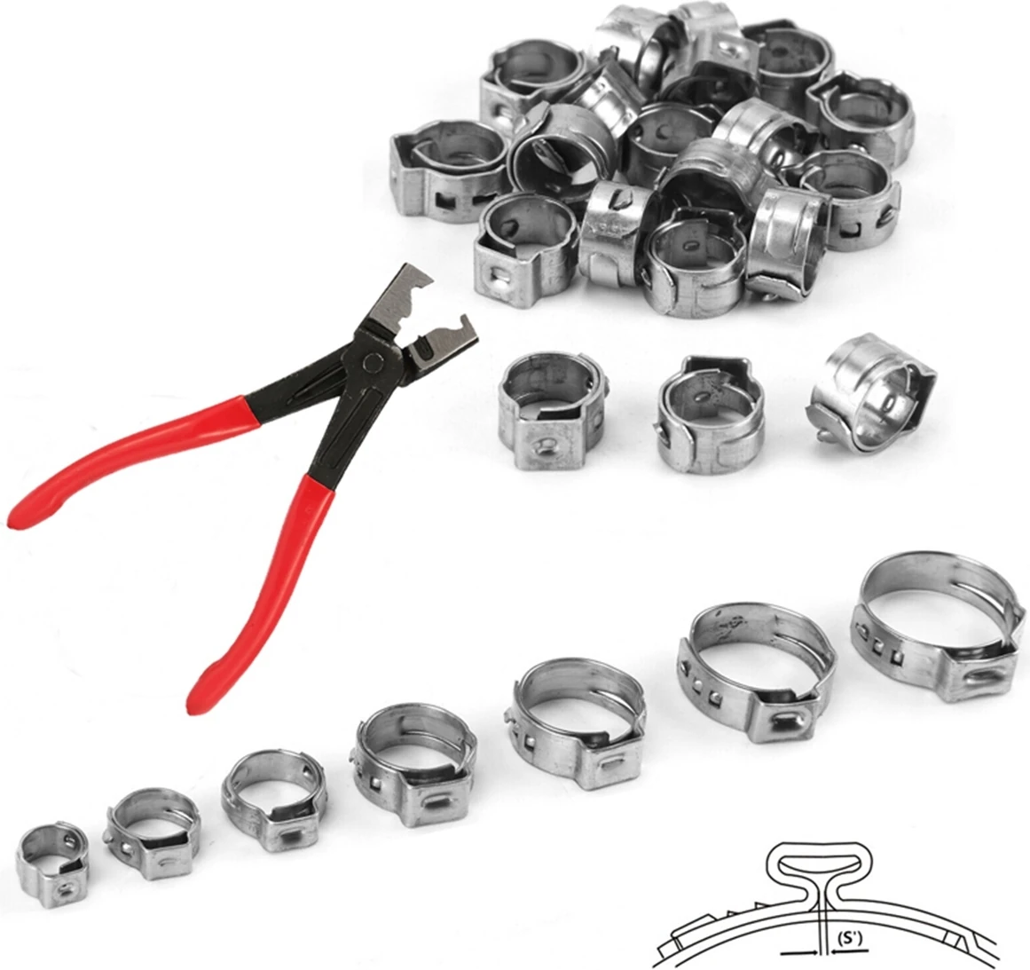 130 Adet Tek Kulak Kademesiz Hortum Kelepçeleri Seti 7-21MM 304 Paslanmaz Çelik Hortum Kelepçeleri Hortum Klipsi Kelepçesi Pense (Yurt Dışından)