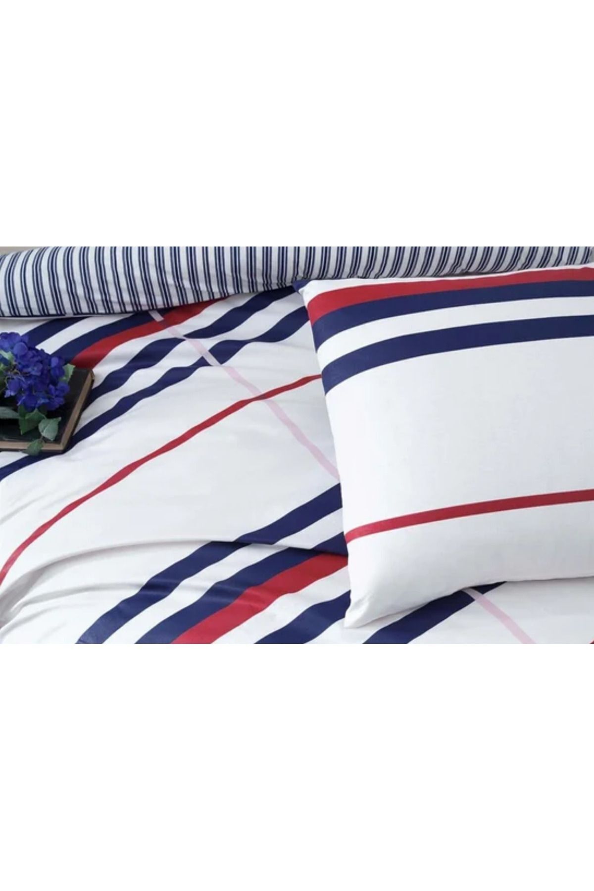 Striped Ranforce Tek Kişilik Nevresim Takımı Kırmızı