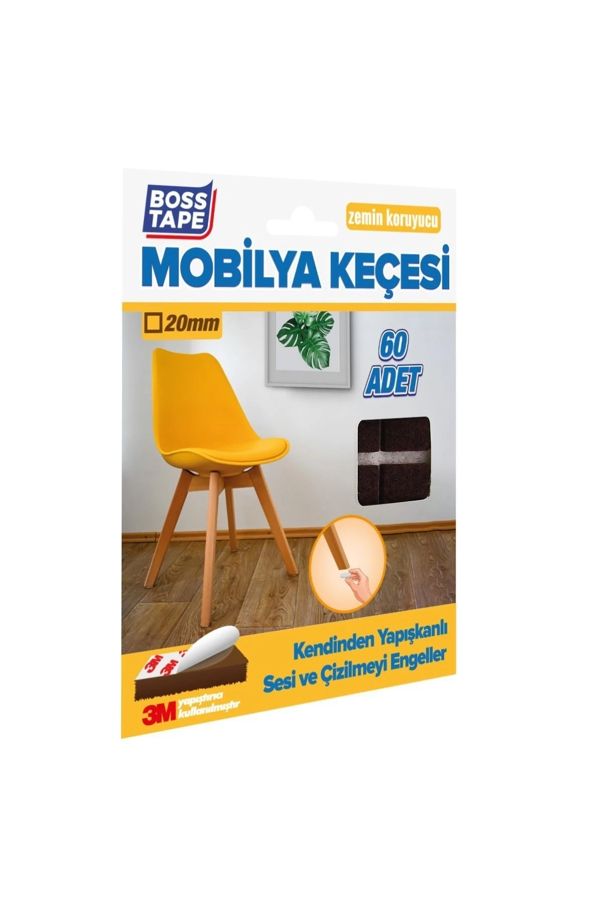 3m Yapışkanlı 60 Adet 20mm Kahverengi Mobilya Sandalye Masa Ayağı Keçesi