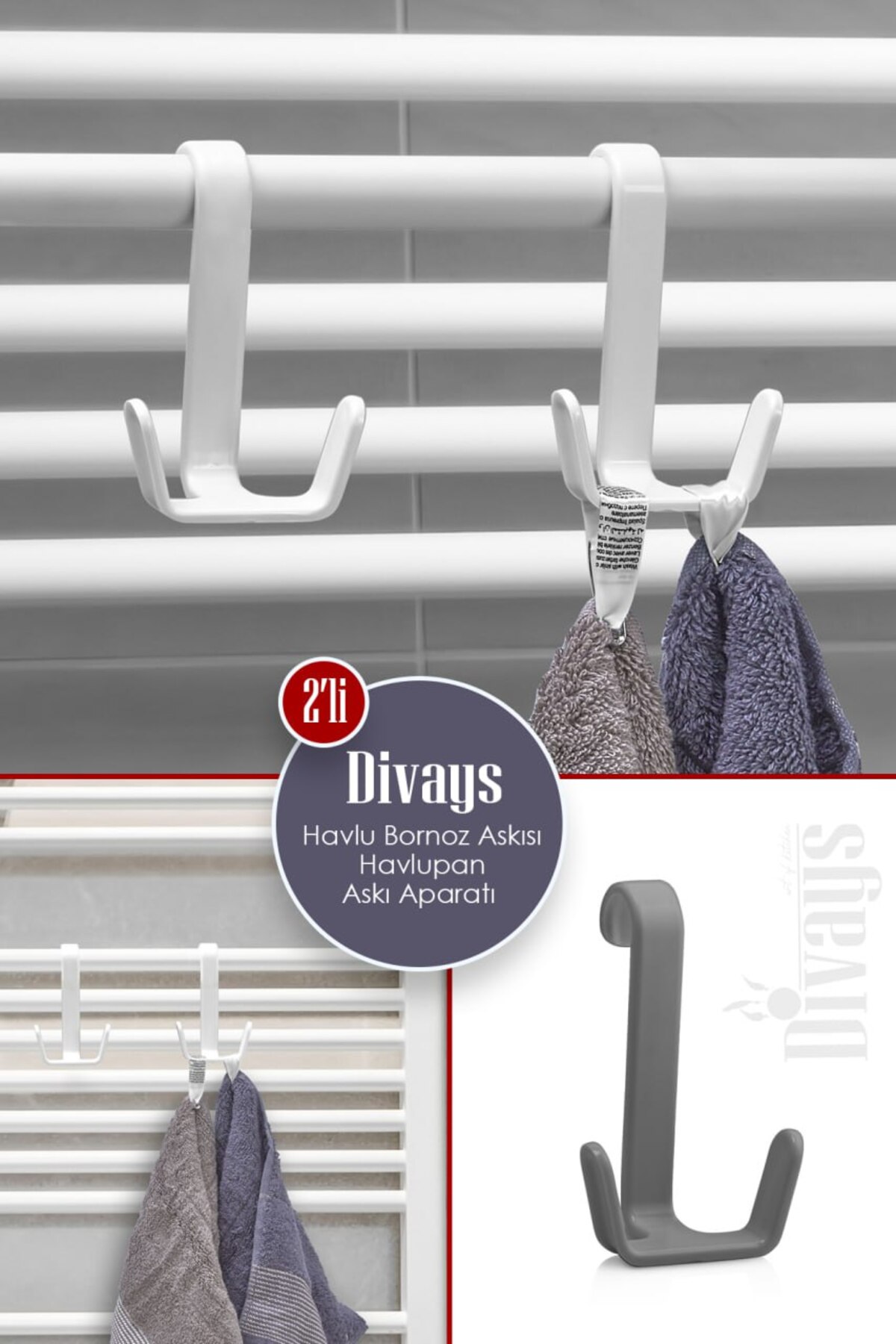 2 Adet Havlu Bornoz Askısı Havlupan Askı Aparatı Çift Kancalı Askılık