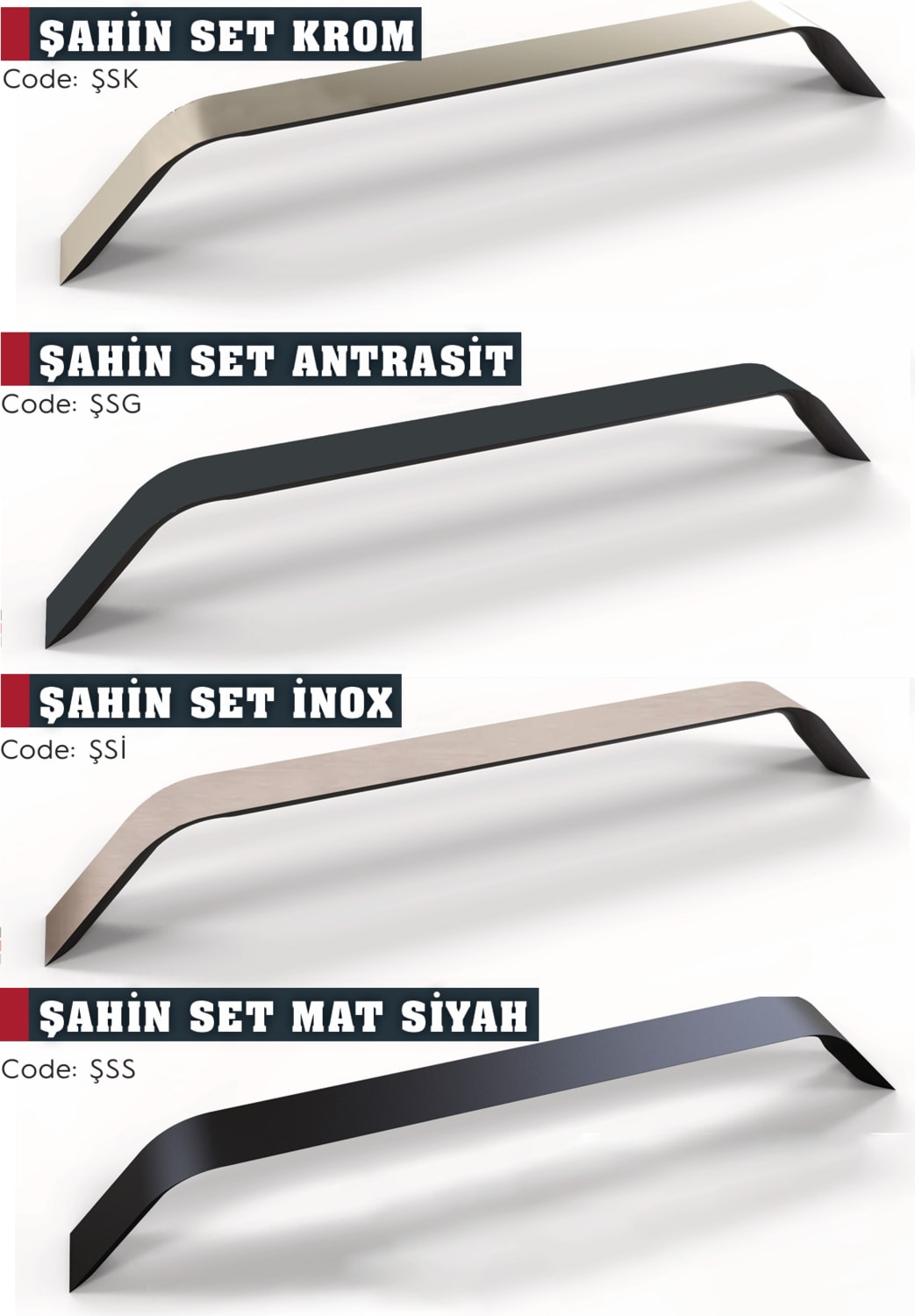 Şahin Alüminyum Metal Lüks Modern Mobilya Çekmece Mutfak Dolabı Kulpu Siyah