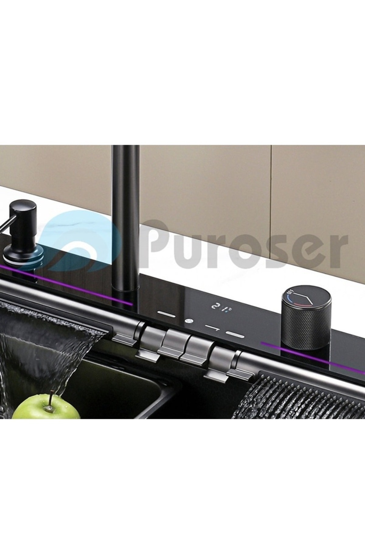 Teknolojik Mutfak Eviyesi Piyano Tuşlu Dijital Göstergeli 304 Krom Gövde Antrasit 75x45