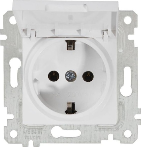 Rita Mekanizma+Tuş Kapaklı Topraklı Priz Çocuk Korumalı (Beyaz)