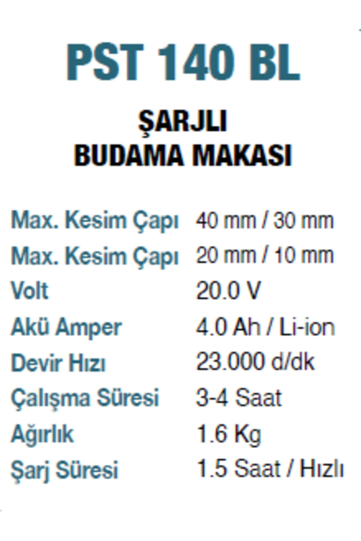 PST 140 BL Şarjlı Budama Makası