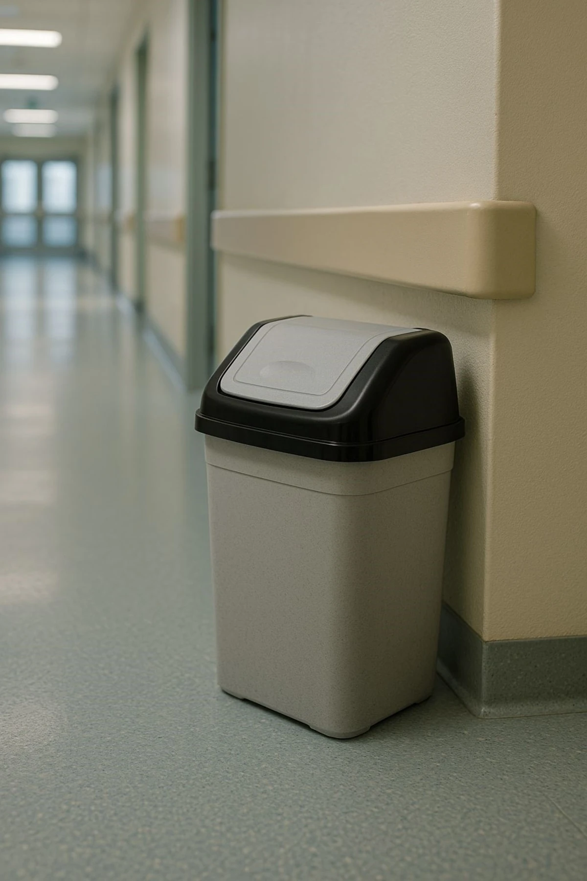 52 Lt Büyük Boy Çöp Kovası Tek Kapaklı Gri Mutfak Banyo Ofis Atık Kutusu Cafe Otel Çöp 31*43*68 Cm