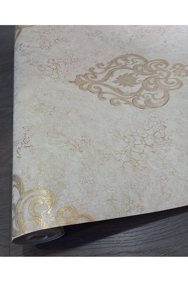 Damaks Desenli Neoklasik Krem&gold Modern Duvar Kağıdı(5m2)