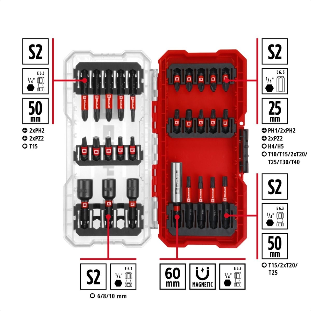 EİNHELL S-Case 28 Parça Darbeye Dayanıklı Bits Uç Seti - 49108703