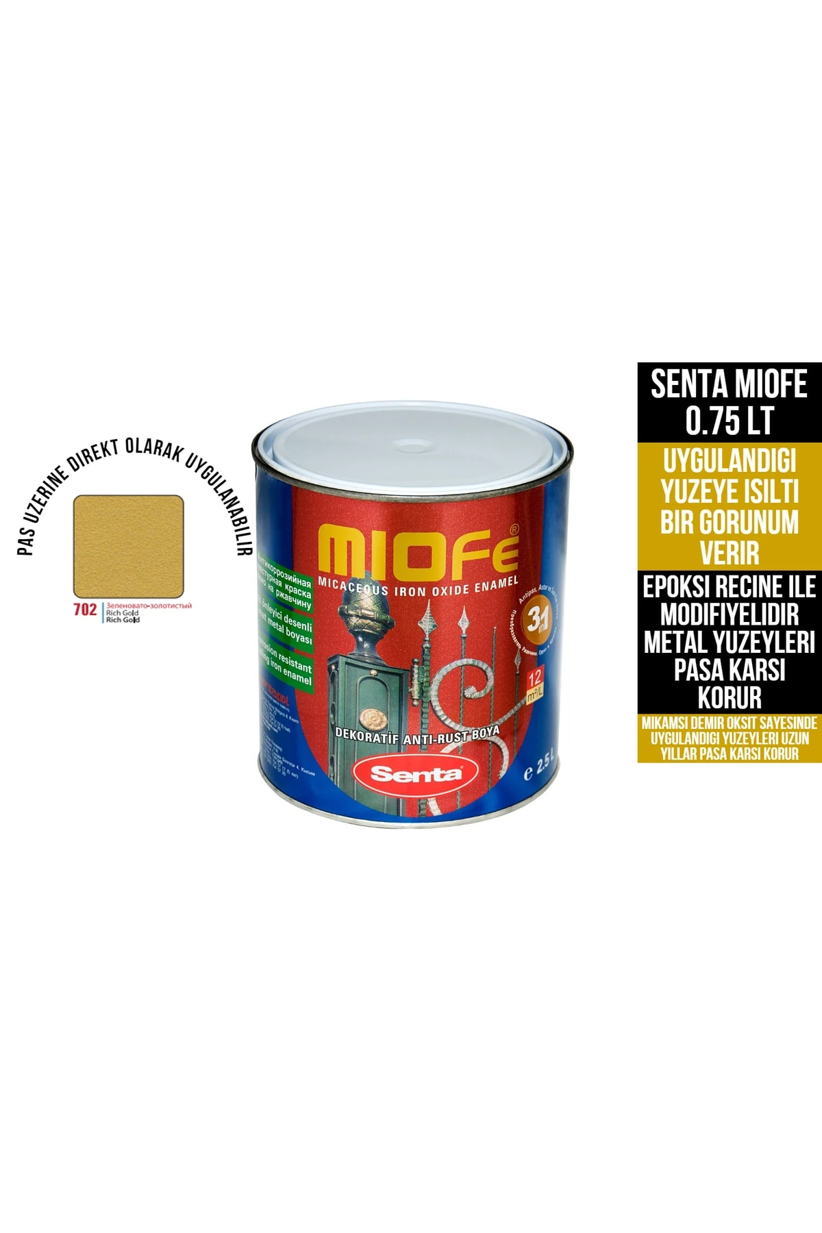 Mıofe-pas Üzeri Direkt Kullanılan Dekoratif Italyan Tarz Epoxy Modıfıye Metal Boyası - 0.75 lt