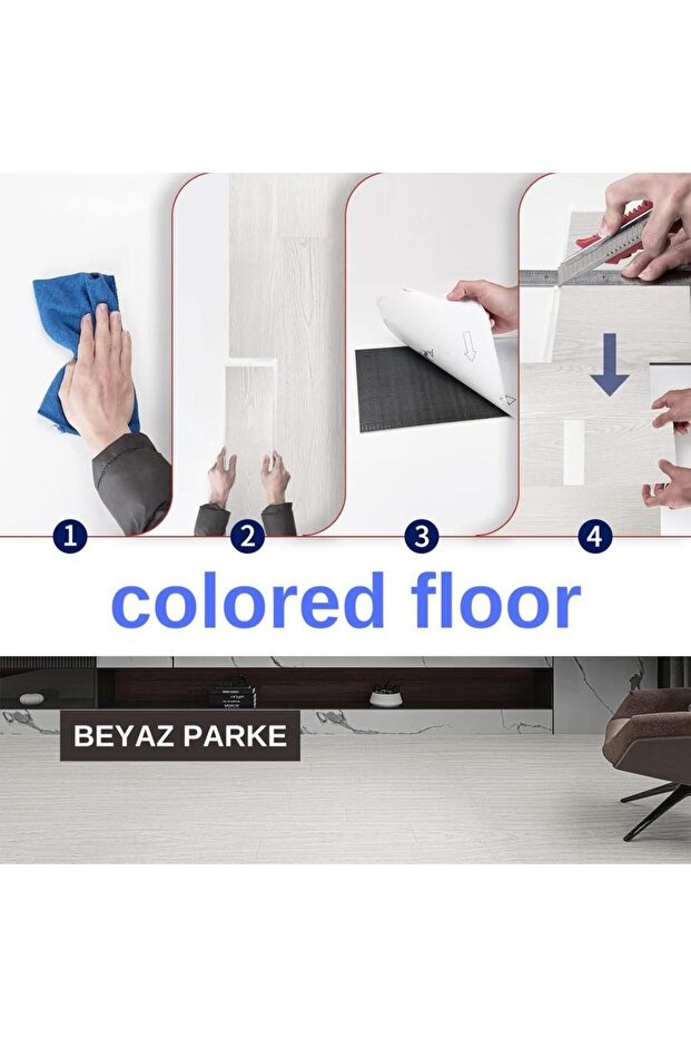 5m2 Alan Kaplar Beyaz Model Pvc Floor Yapışkanlı Sudan Etkilenmeyen PVC Yer Döşeme Parkesi PARKE-P12