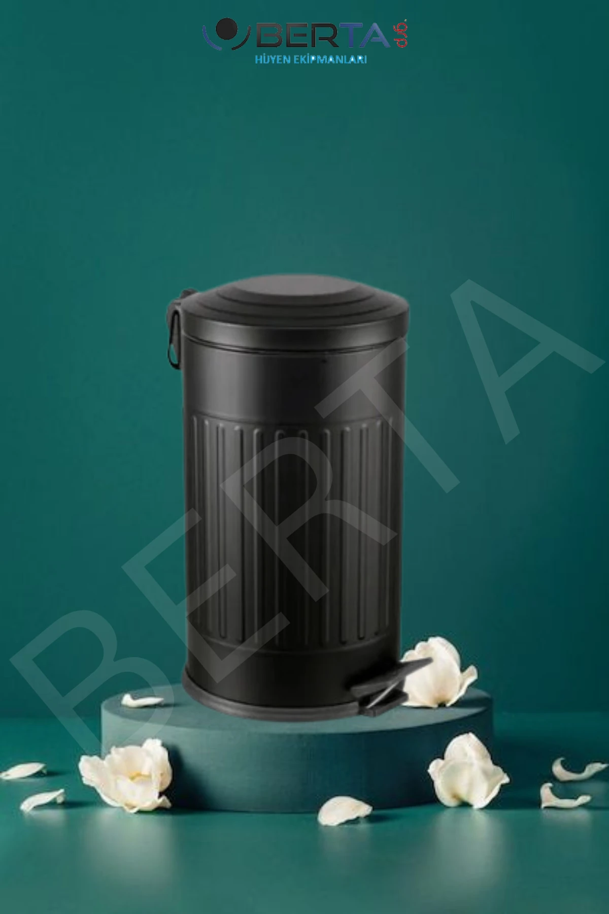 Vintage Siyah Çöp Kovası Amortisörlü Kapak Çizgili Lüks Model 16lt