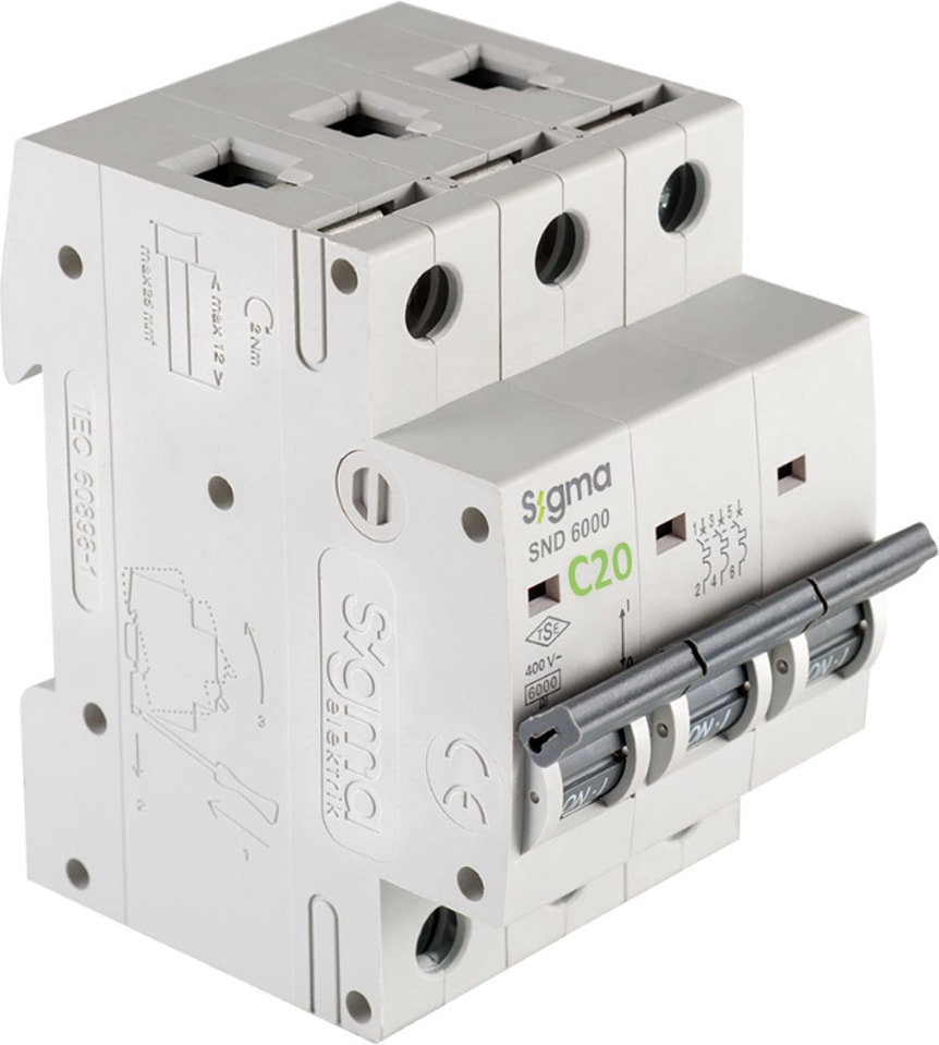 6SM320C C Tipi Trifaze 3X20A 6ka Otomatik Sigorta