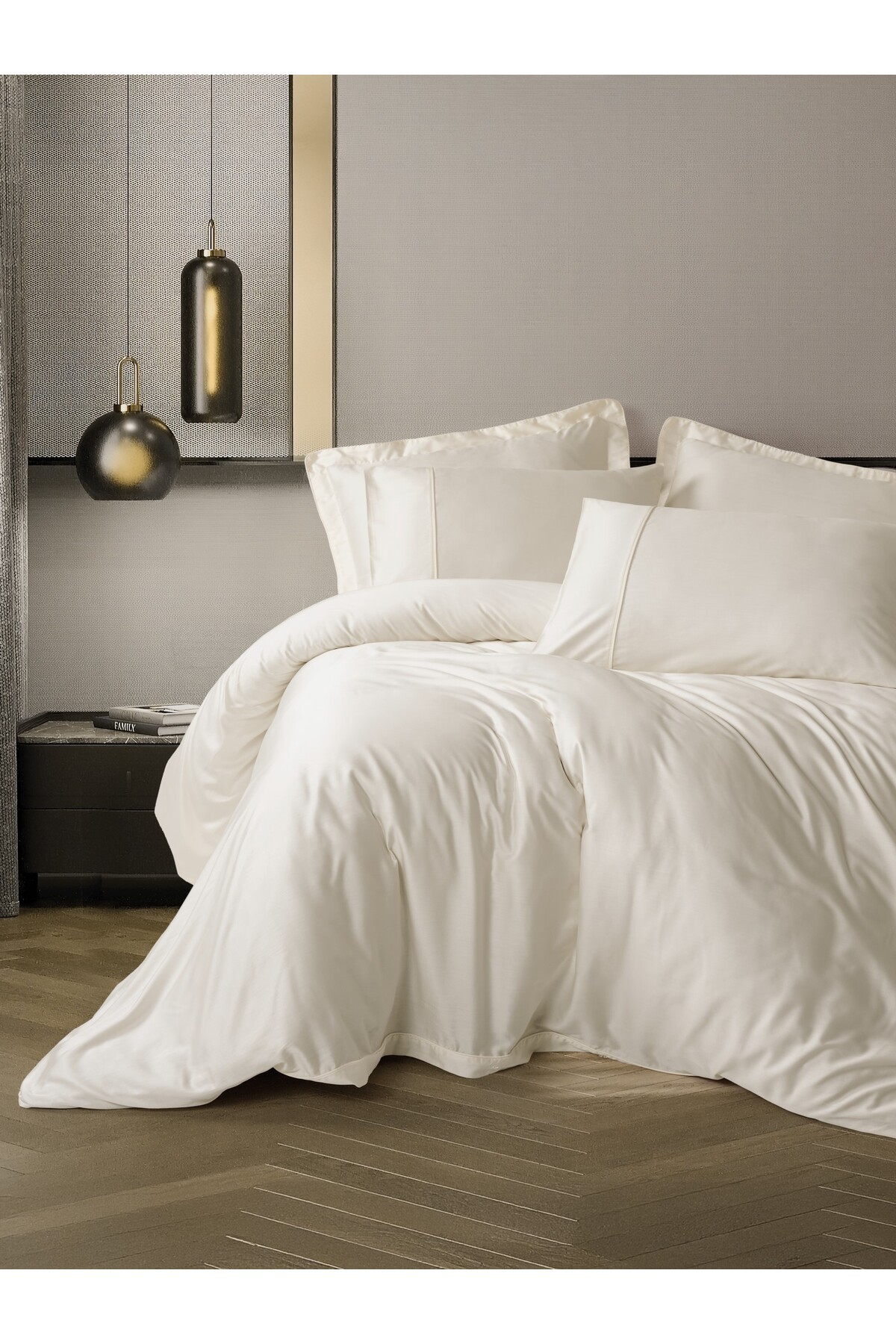 Silky Saten Çift Kişilik Nevresim Takımı Ekru