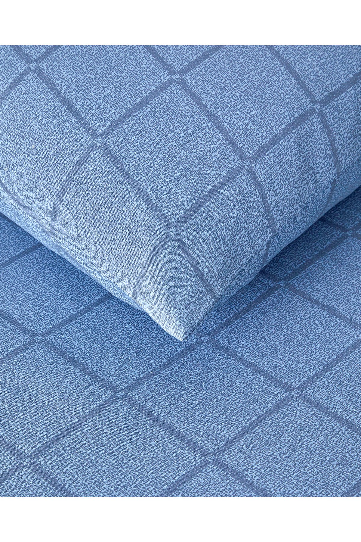 Textured Check Kolay Ütülenir Çift Kişilik Nevresim Seti 200x220 cm Lacivert