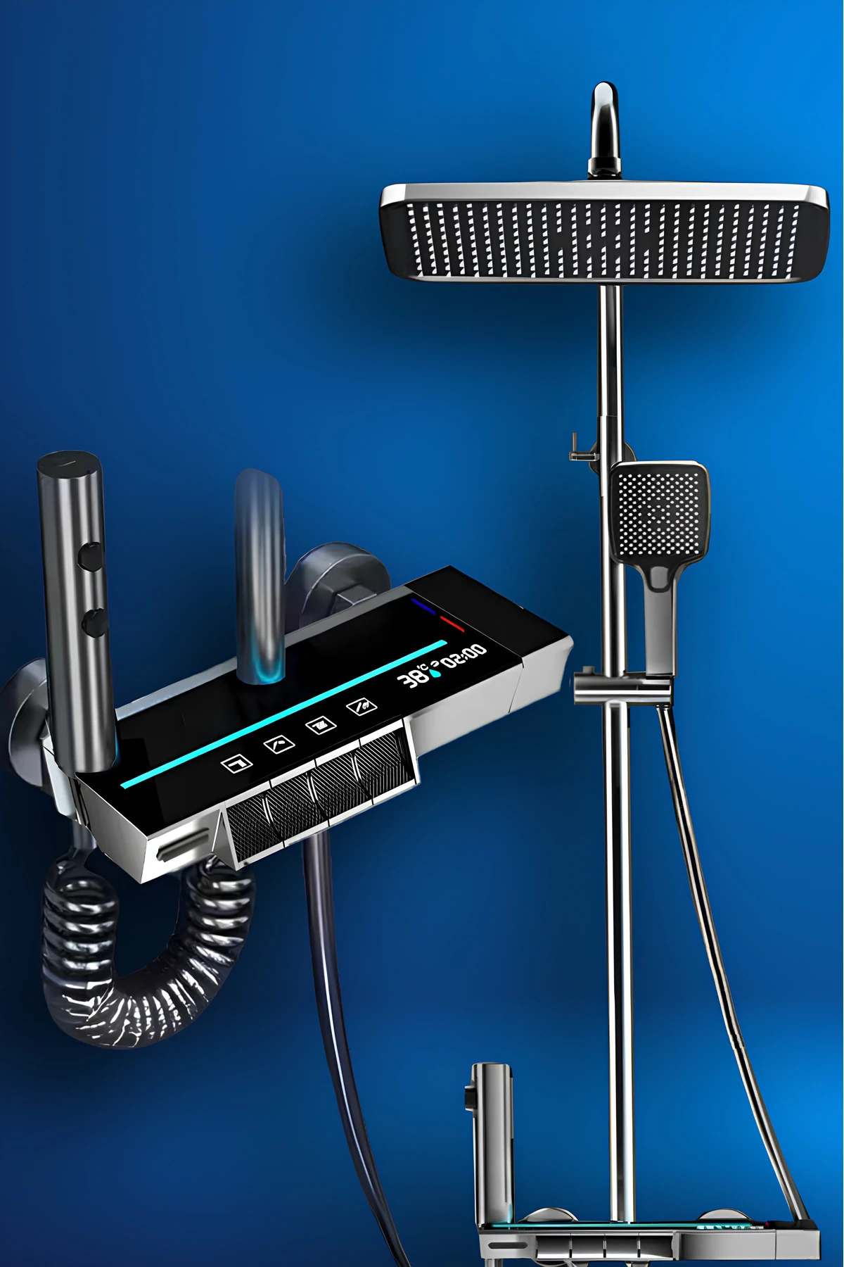 Piyano 5 Fonksiyonlu Kendinden Banyo Bataryalı Dijital Akıllı Robot Duş Seti Tepe Duş Seti