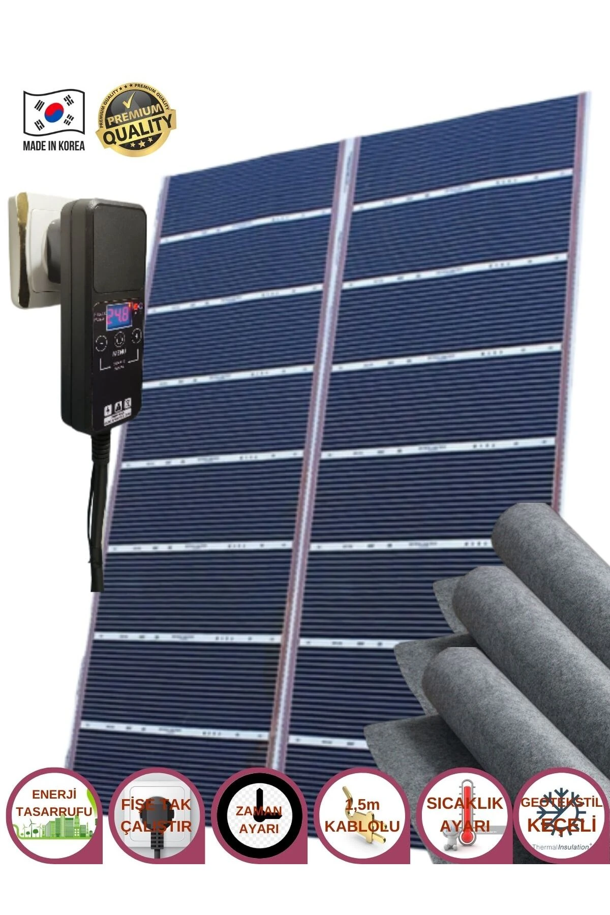 Karbon film ısıtıcı 300x300cm Zaman ayarlı dijital termostatlı ısı izolasyon keçeli