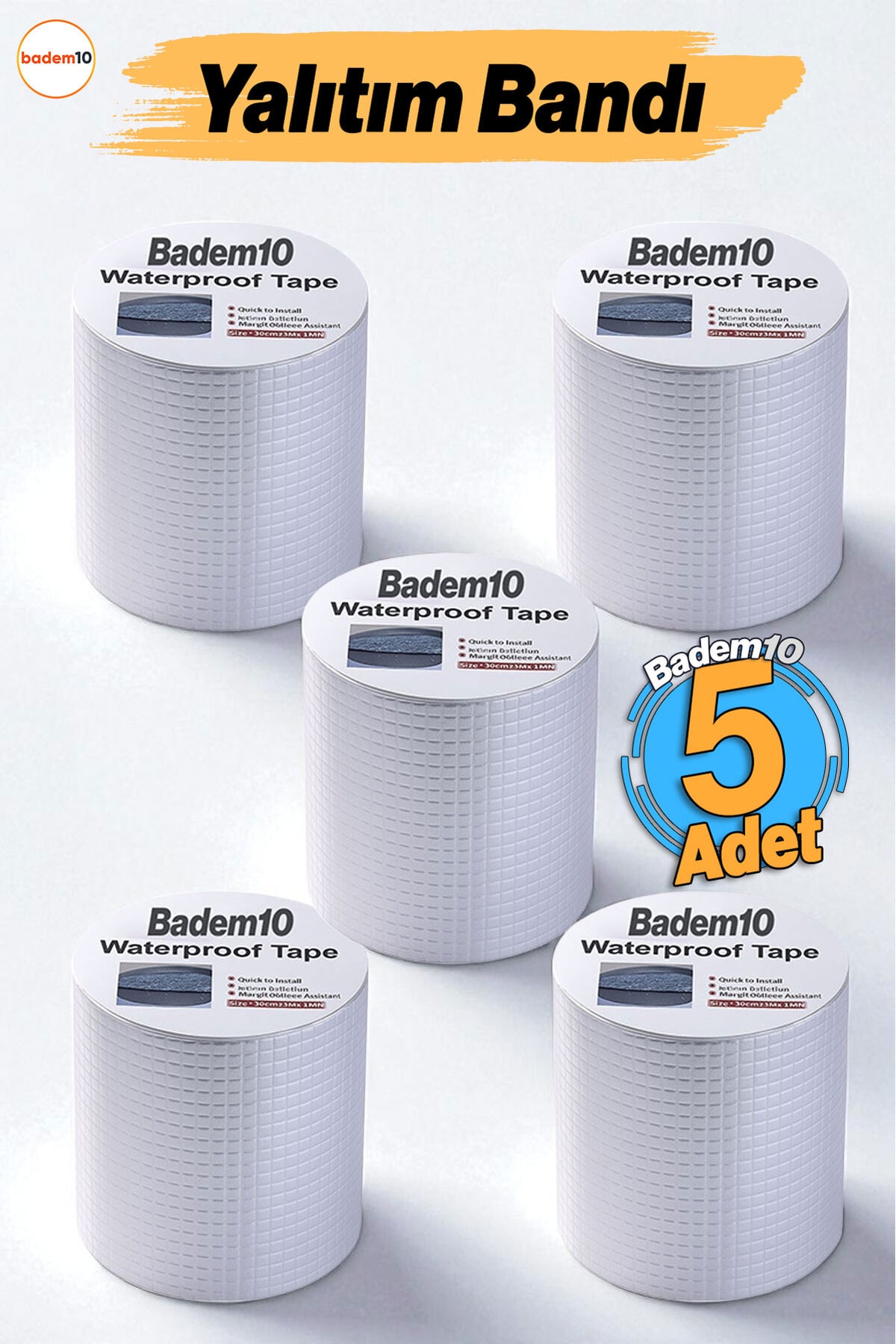 5 Adet Çatı Izolasyon 9.6 Cm X 2 Mt Su Sızdırmazlık Geçirmezlik Yalıtım Çamur Tamir Boru Bant Bandı