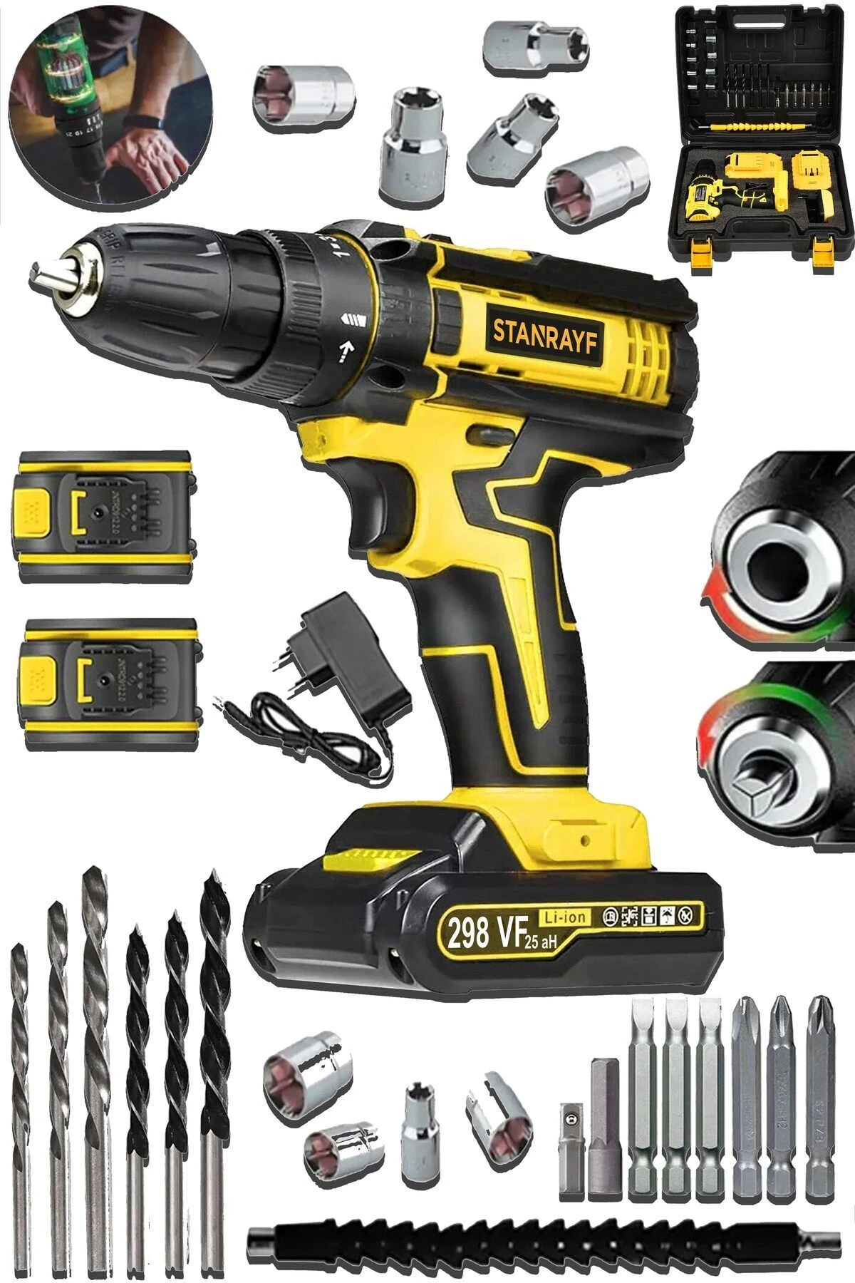 Alman V-tech DG24 Çelik Şanzıman Bakır Sargılı Çift Akülü Şarjlı Darbeli Vidalama Matkap