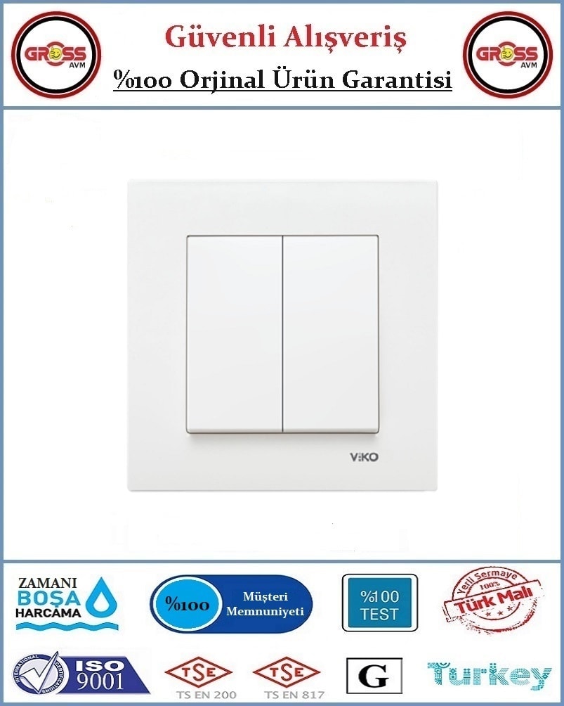 Karre Komitatör (İkili Anahtar) - Çerçeve Dahil - Beyaz - Orjinal Ürün