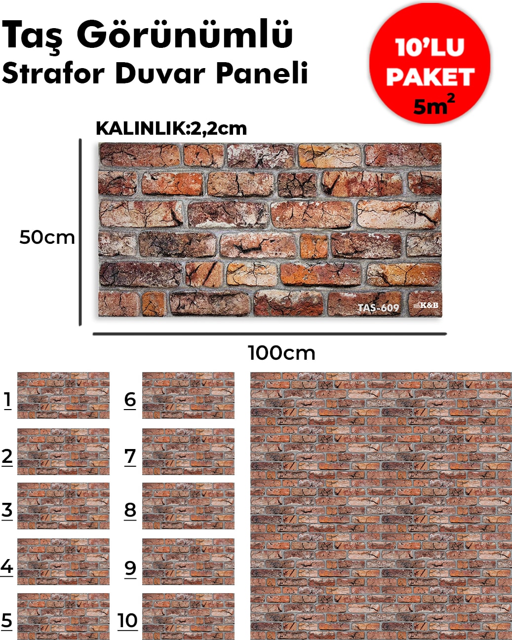 Taş Görünümlü Strafor Duvar Paneli (9'lu Paket)