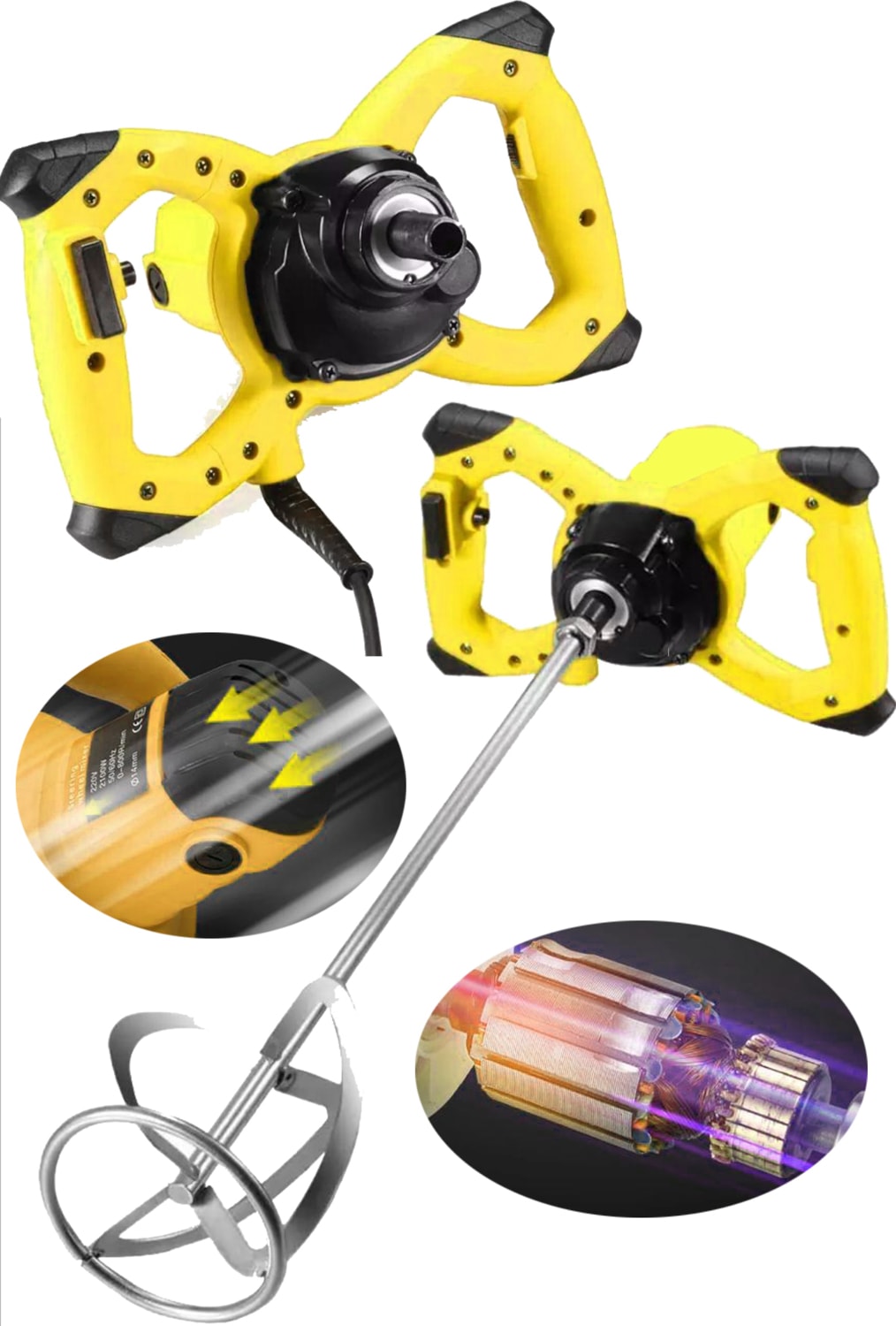 Power Tools 3600 Watt 6 Kademe Sari Hız Ayarı Boya ve Harç Mikseri Karıştırıcı