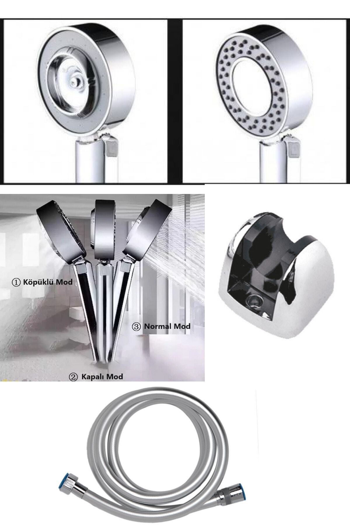 Çift Taraflı Spa Masaj Duş Başlığı 1.sınıf Kaliteli Pvc Kaplama Duş Hortumu Gri Mafsal