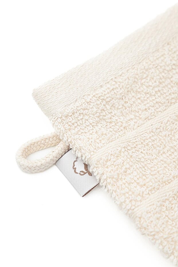 Havlu Banyo Kesesi %100 Pamuk Bukle 2'li Set Çizgili-Kapama Bordürlü Krem 15x20 Cm