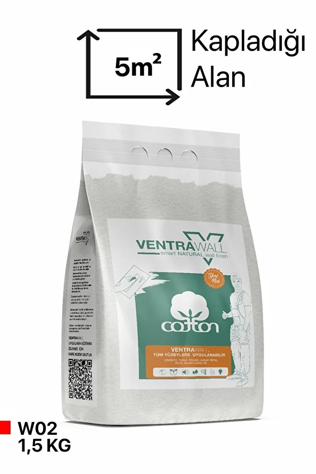 Ipek Sıva | Canlı Sıva | Isı Ve Ses Yalıtımlı Sıva | Saf Pamuktan üretilmiş | Beyaz |w02- 1,5 Kg|5m²