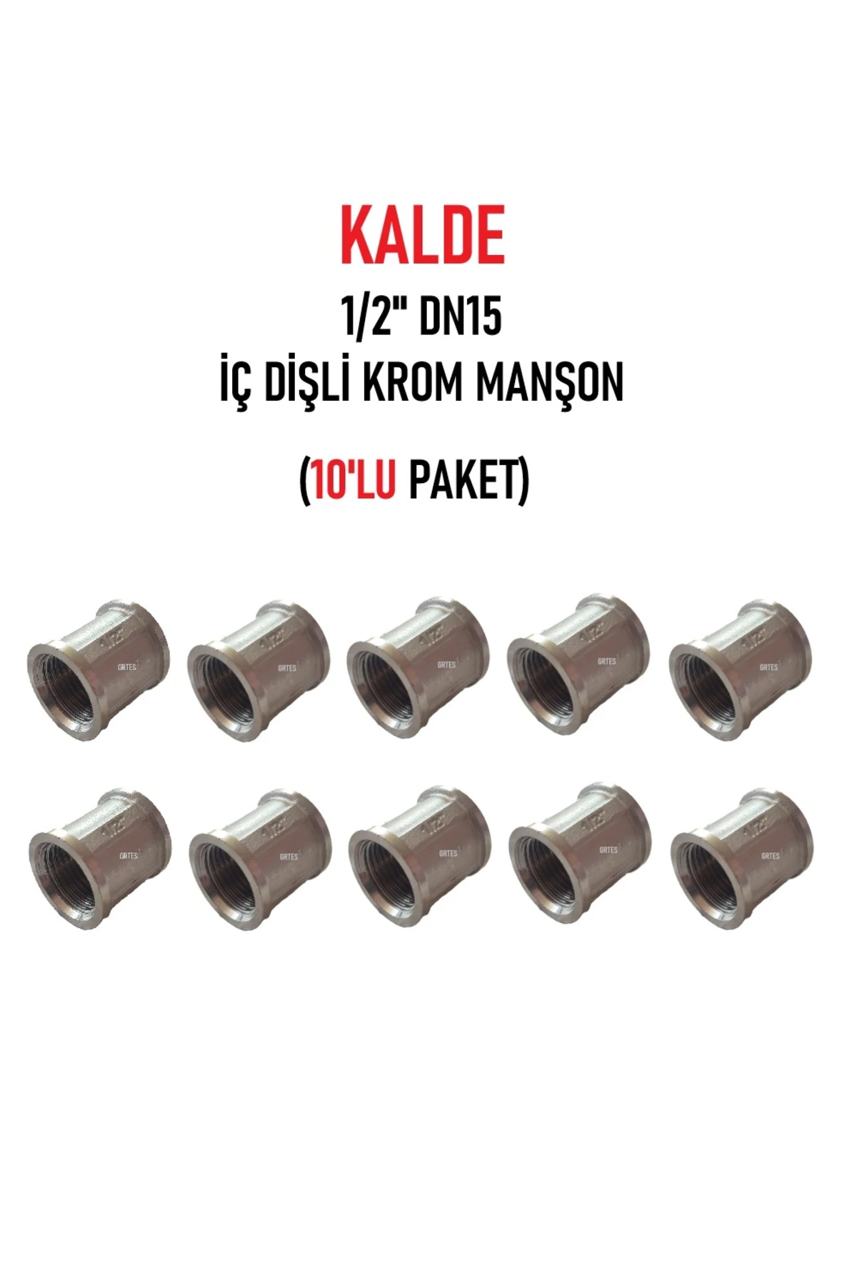 (10'lu Paket) 1/2"Dn15 Sarı/Krom Manşon İç Dişli (Dişi) - Chrome Threaded Sleeve