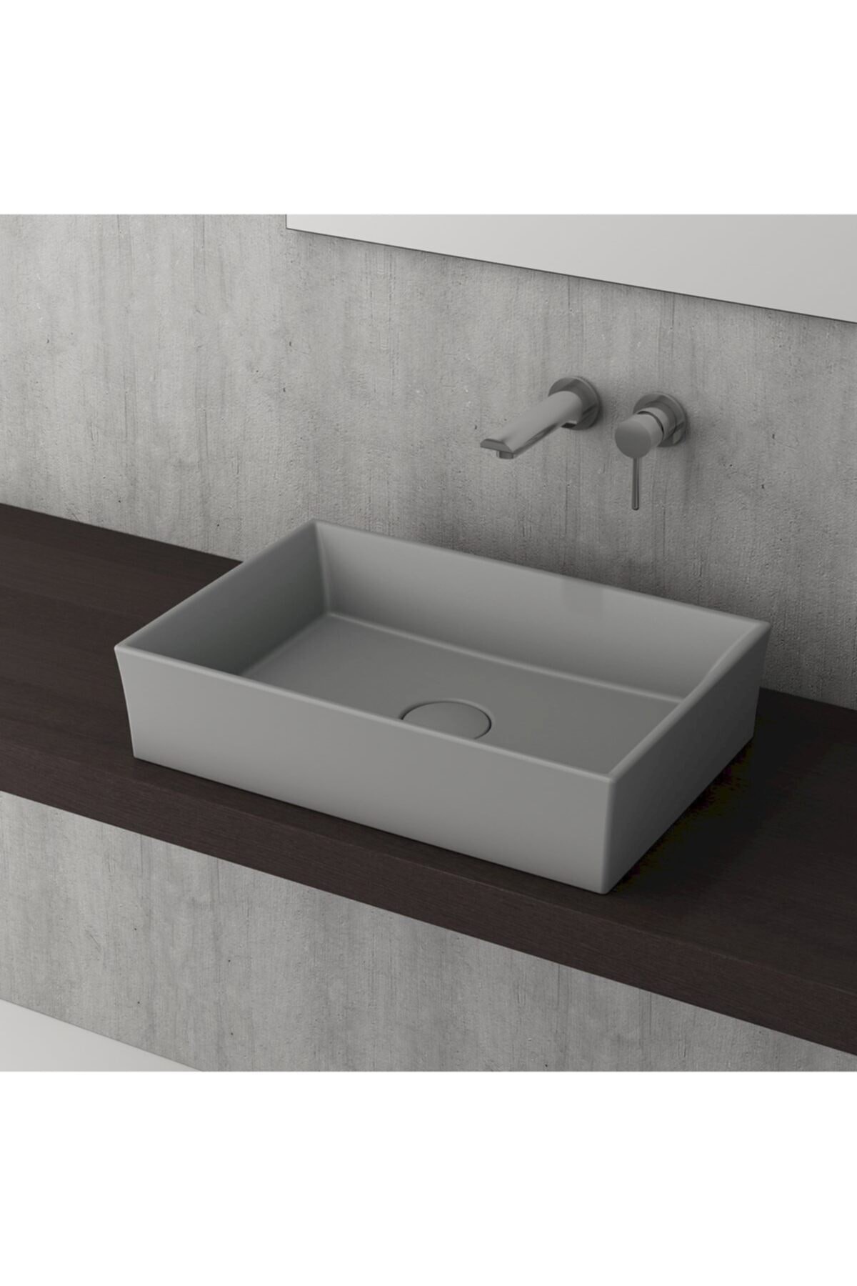 Vessel Dikdörtgen Lavabo 56x38 Cm -mat Gri