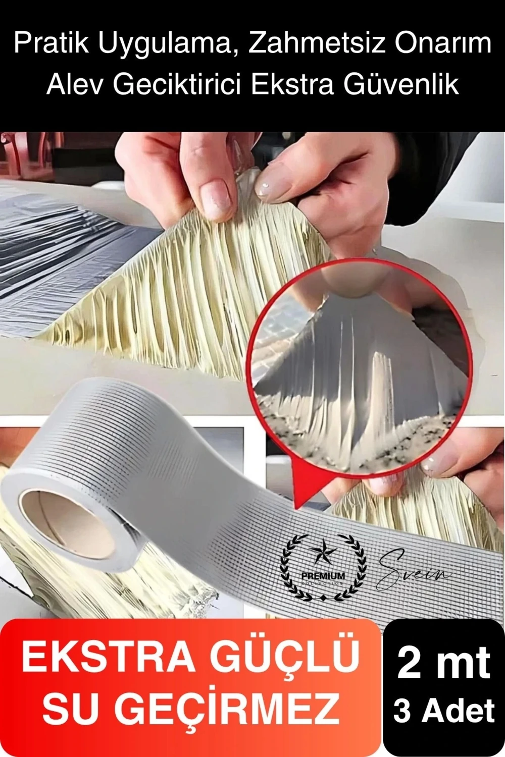 Ekstra Güçlü 2 mt Dış Cephe Su Geçirmez Sakız Bant Sızıntı Çamur Bandı Sızdırmaz 3 Adet