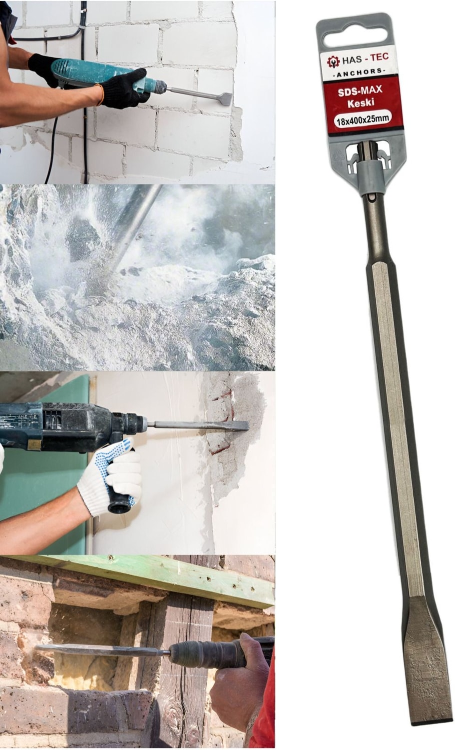 Sds-Max Düz Keski Ucu 18X400X25 mm | Beton ve Duvar Için Kırma ve Kanal Açma Ucu