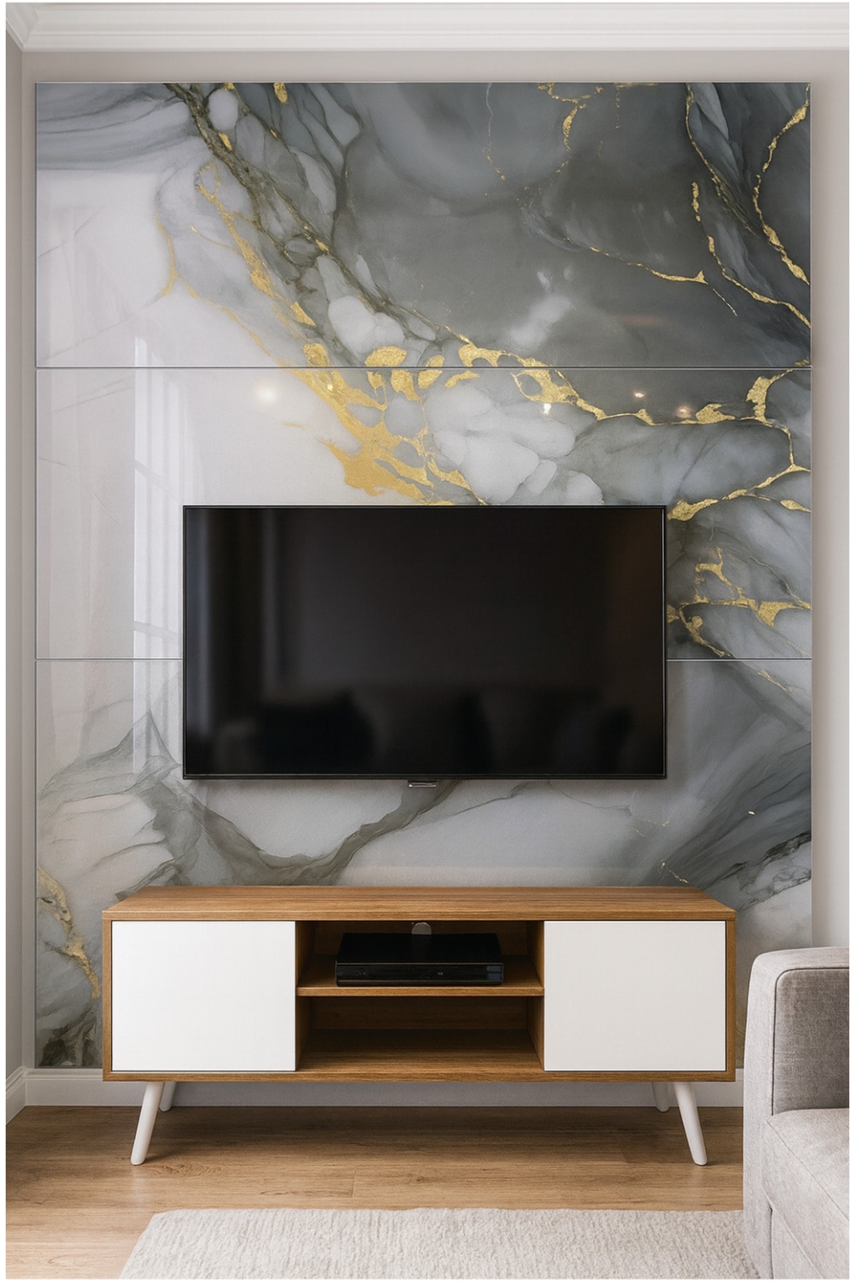 60x120 Cm (0,72 m²) Kendinden Yapışkanlı Mavi Gold Mermer Desenli Pvc Karo Panel Banyo Mutfak J9001