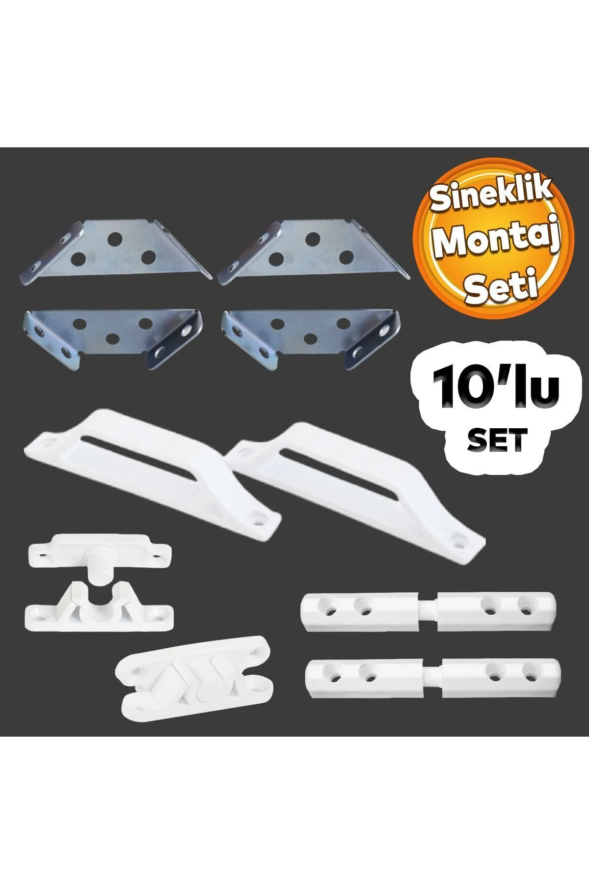 Pimapen PVC Pencere Kapı Sineklik Çerçeve Montaj Seti Plastik Kol Menteşe Çıt Çıt Tutamak 10'lu Set