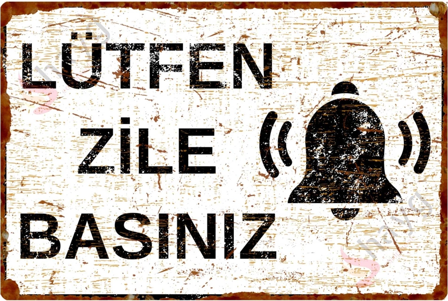 Lütfen Zile Basınız Dekoratif Alüminyum Tabela - Pas Tasarımlı Metal Uyarı Levhası