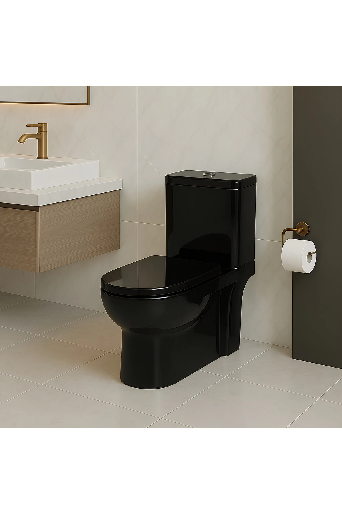 Modern Siyah Duvara Sıfır Klozet Takım MOD.K022B,Modern Duroplast Yavaş Kapak